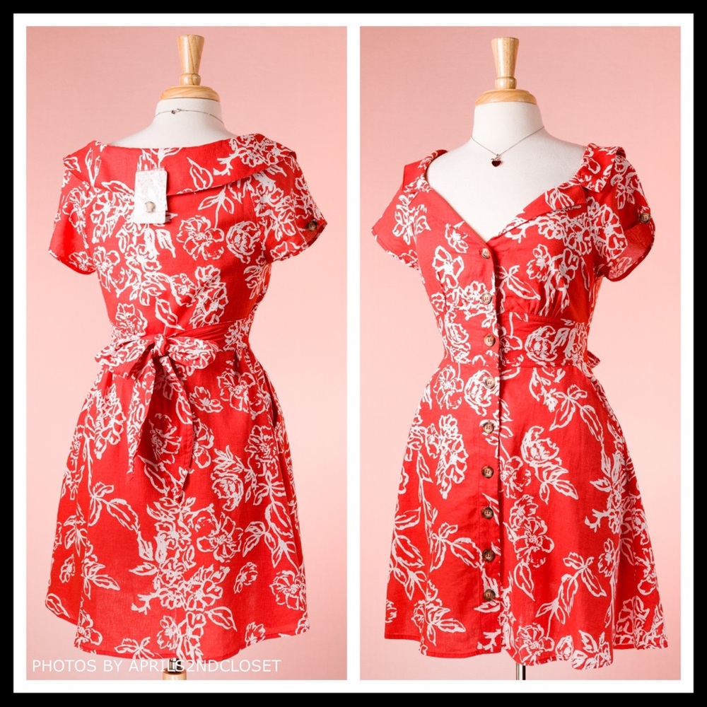 FREE PEOPLE RED BOHO BUTTON DOWN MINI DRESS A2C - Picture 3 of 8